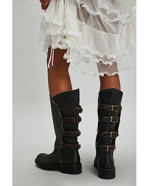 Free People Black Tall Washed Leather Biker Boots