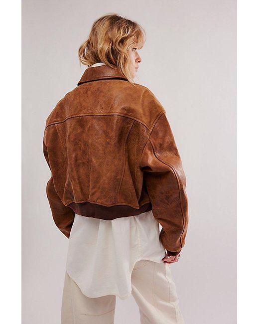 Just Female Brown Rocky Leather Bomber Jacket
