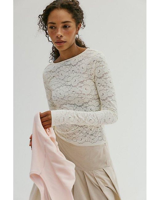 Intimately By Free People Brown Smooth Talking Lace Long Sleeve Top By