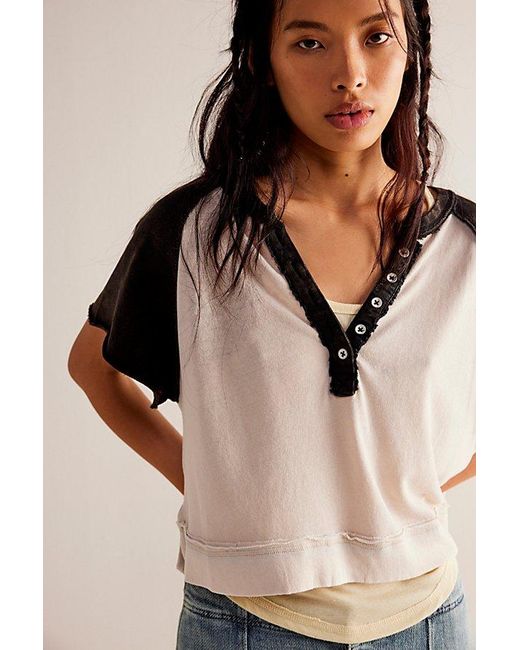 Free People Natural Eyes Closed Henley At Free People In Keep It Classic Combo, Size: Xs