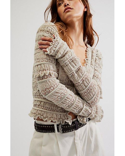 Free People Natural Wild Roses Cardi At In Light Grey, Size: Xs