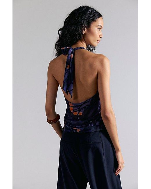 Free People Blue Butterfly Effect Halter Top