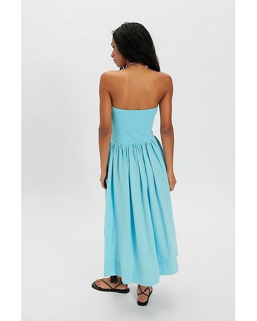 free-est Blue Onda Drop-Waist Tube Midi Dress By