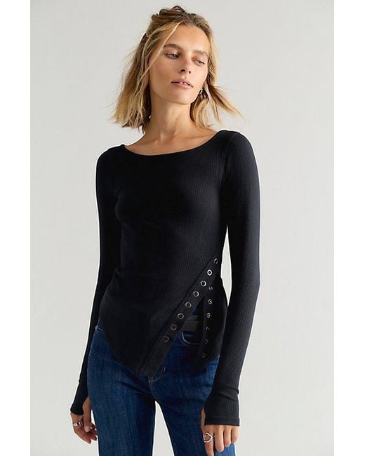 Free People Gray Over You Asymmetric Long Sleeve Top