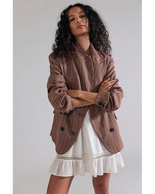 Free People Brown Dean Double-Breasted Blazer Jacket