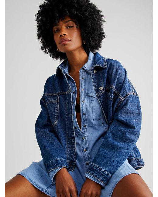 Free People Opal Swing Denim Jacket in Mid Blue (Blue) | Lyst