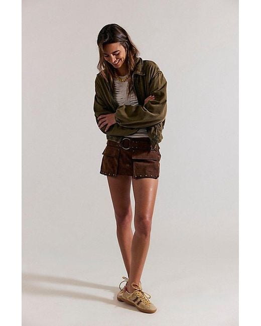Free People Brown Micro Mini Suede Skort At Free People In Shaved Chocolate, Size: Us 12