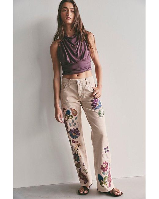 Free People Multicolor Tennessee Low-Rise Boyfriend Embroidered Jeans