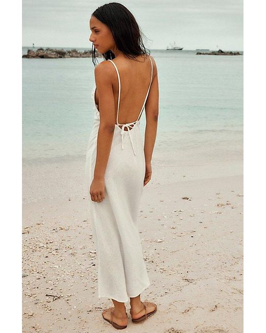 Free People Omnia Linen Midi Slip Dress | Lyst
