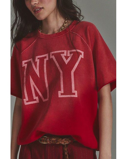 Free People Red Nyc Cut Sleeve Sweatshirt