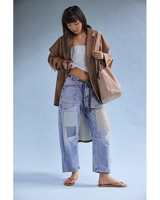 Free People Moxie Pull-on Barrel Jeans At Free People In Truest Blue, Size: 24