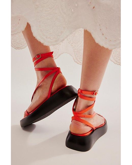 Free People Orange Winnie Wrap Flatform Sandals