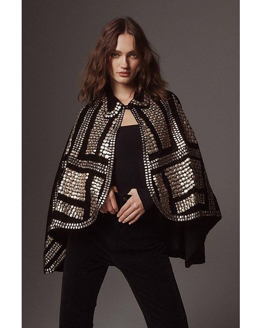 Free People Black Rock Star Embellished Velvet Cape Top