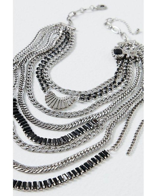 Free People Natural The Pistols Stacked Chain Choker At In Silver Onyx
