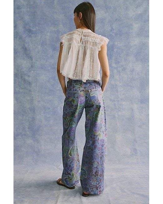 Free People Blue Alter Ego Wide-Leg Printed Jeans