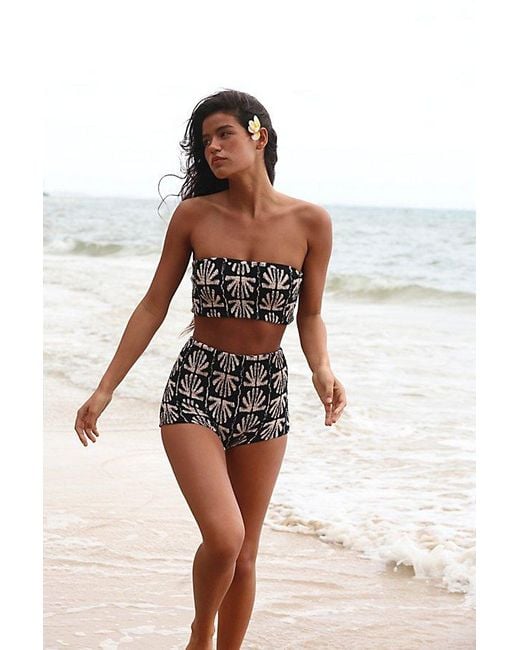 Aila Blue Multicolor Pica High-Waisted Boyshort Bikini Bottoms