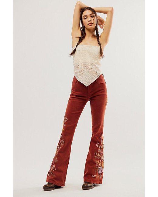 Free People Driftwood Farrah Embroidered Flare Jeans