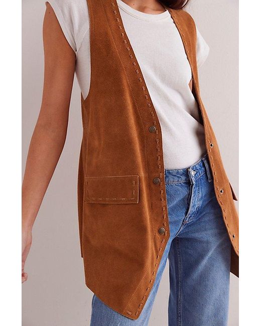Free People Brown Low Rider Suede Waistcoat Jacket