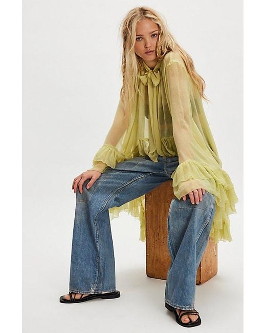 Free People Yellow Full Sleeve Frill Top