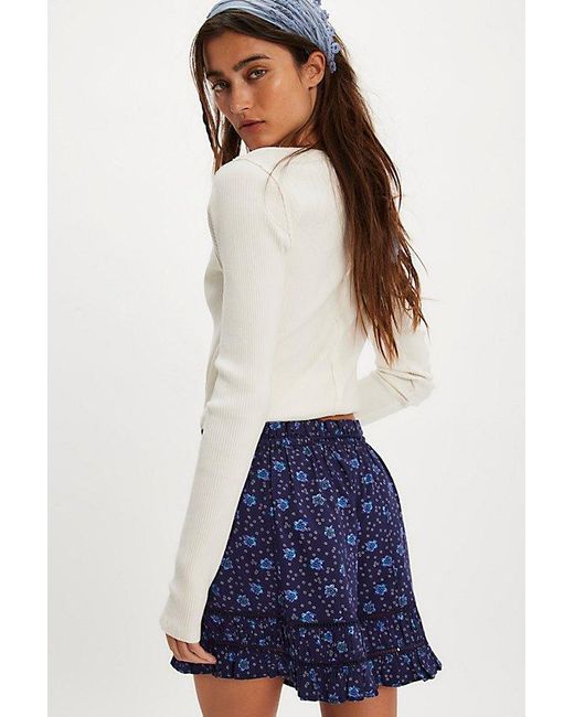 Free People Blue Cambridge Printed Pull-On Shorts