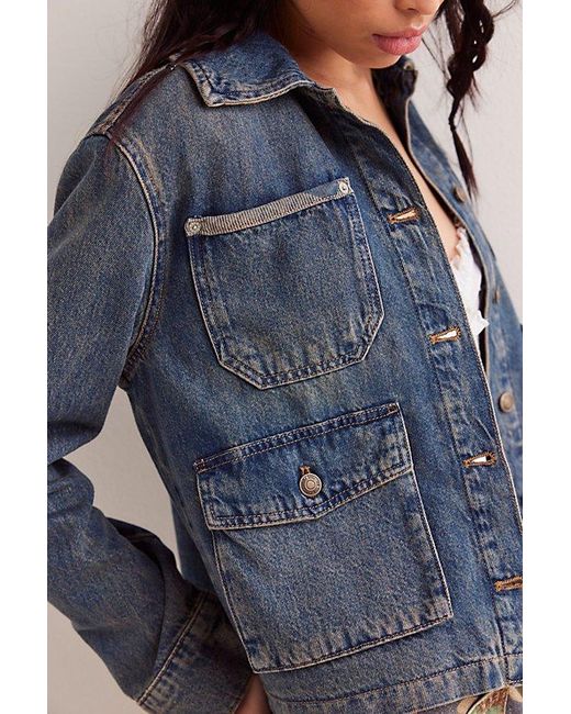 Free People Blue We The Free Dani Denim Jacket