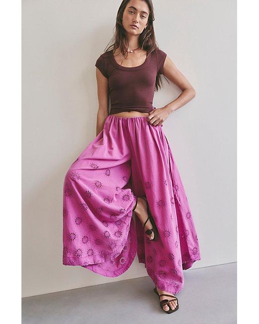 Free People Pink Sweet Serenade Pull-On Wide-Leg Pants
