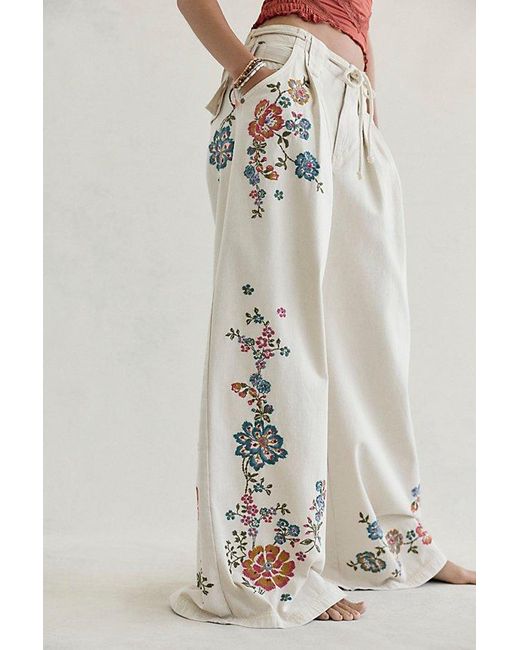 Free People Multicolor Julien Wide Leg Pull-On Embellished Pants