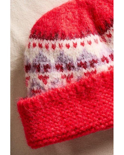 Free People Red Coming Home Fairisle Beanie
