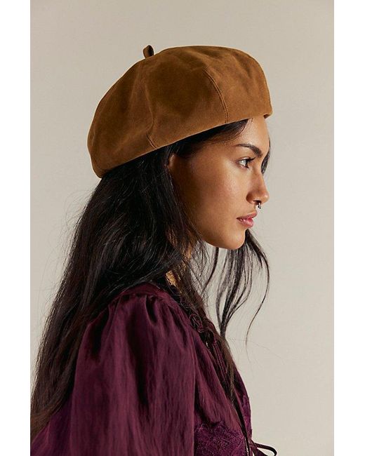 Free People Brown Sade Suede Beret