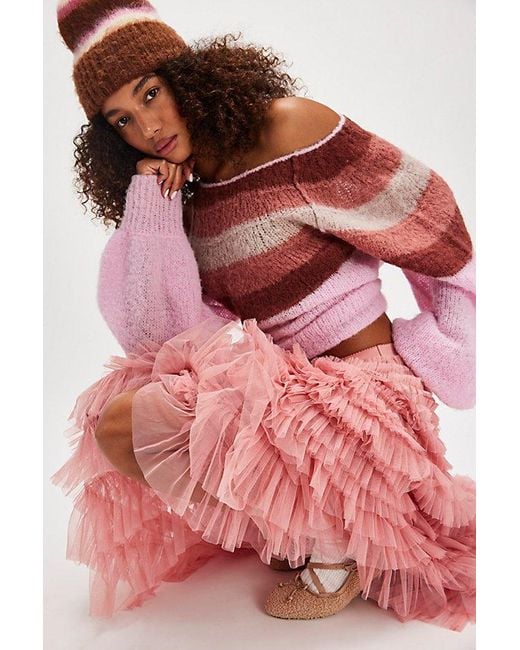 Free People Pink Return Of The Ruffle Maxi Slip Skirt