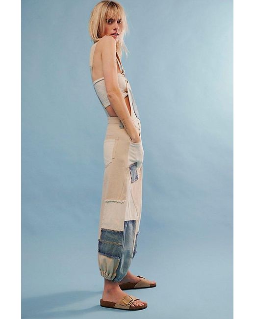 Free People Blue Bittersweet Embroidered Dungarees