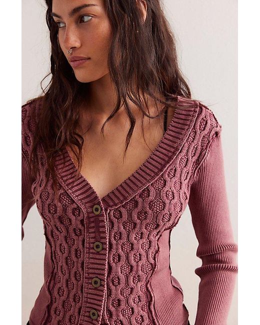 Free People Red Snapshot Cable Cardi