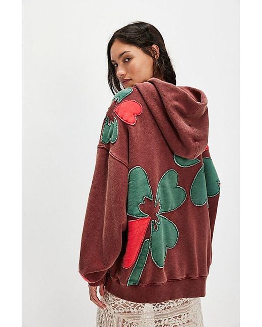 Free People Red It's A Vibe Flowers Hoodie