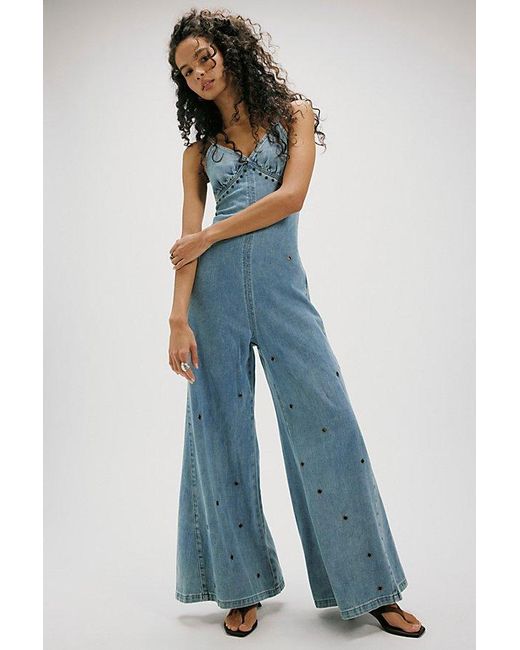 One Teaspoon Blue Brigitte Wide Leg Jumpsuit