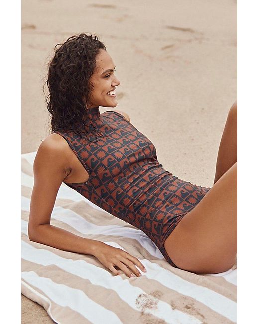 Salt Gypsy Brown Jade One-piece Surf Suit At Free People In Wave Print, Size: Small