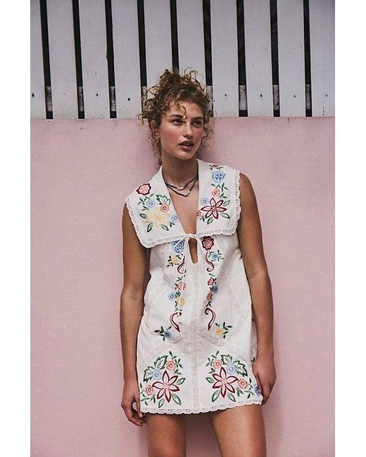 Free People White Willow Embroidered Mini Dress