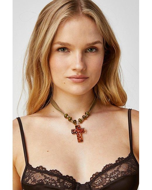 Free People Multicolor Ivy Pendant Choker At In Sage