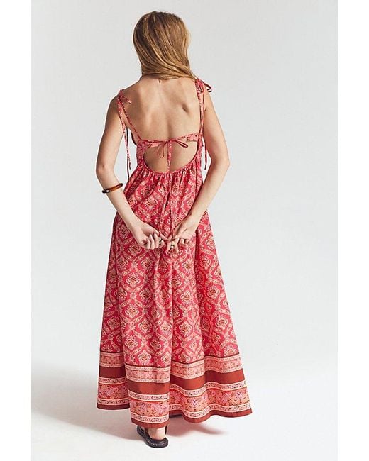 Free People Red Sorrento Stroll Printed Maxi Dress