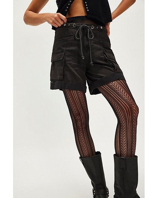 Free People Black Chevron Lace Tights