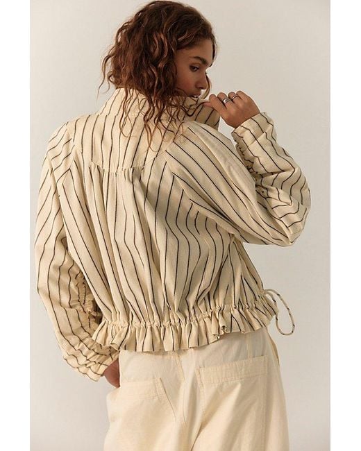 Free People Natural Devon Striped Balloon Funnel-Neck Jacket