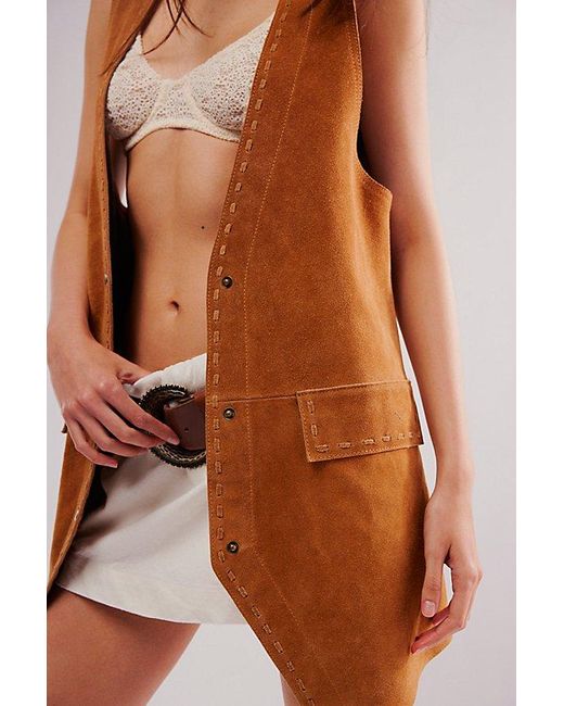 Free People Brown Low Rider Suede Waistcoat Jacket