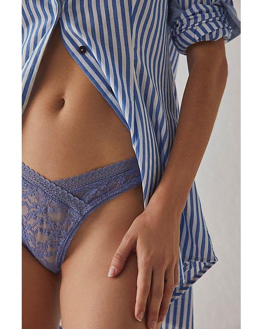 Free People Blue High Cut Daisy Lace Thong Undies