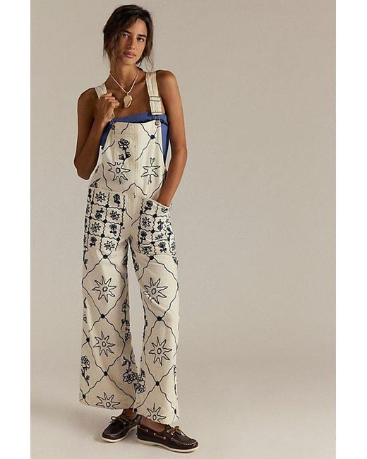 Free People Brown Rising Sun Overalls