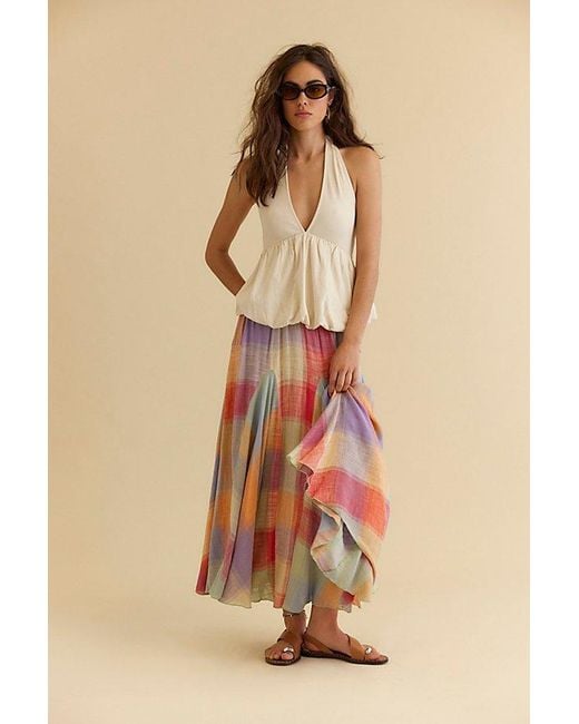 Free People Multicolor Madras That Linen Maxi Skirt
