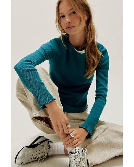 Free People Green Easy Does It Long Sleeve Tee