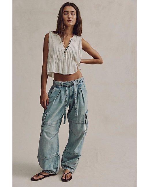 Free People Blue Reef Curved Cargo Jeans