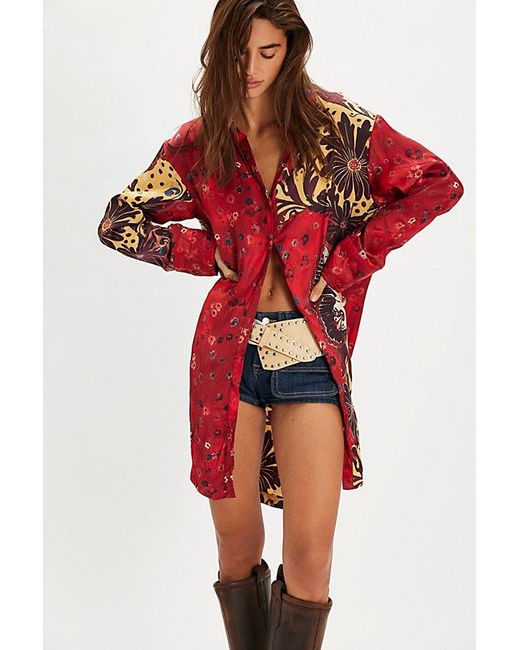 Free People Red Off The Vine Button Down Top