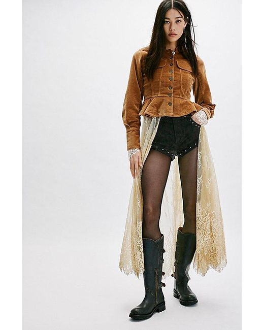 Free People Black Tall Washed Leather Biker Boots