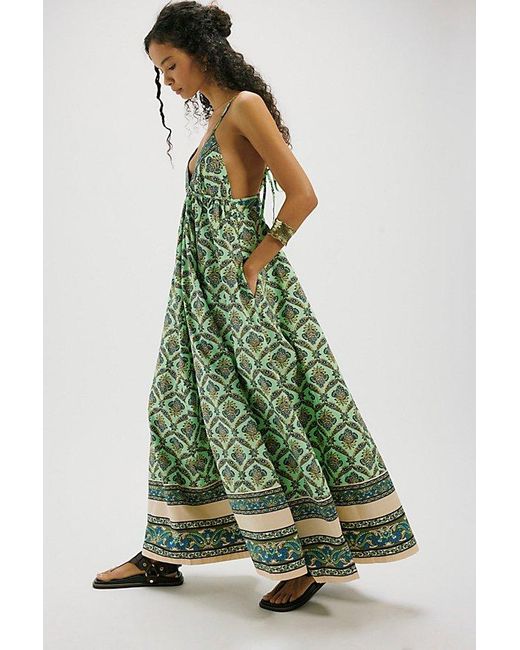 Free People Green Sorrento Stroll Printed Maxi Dress