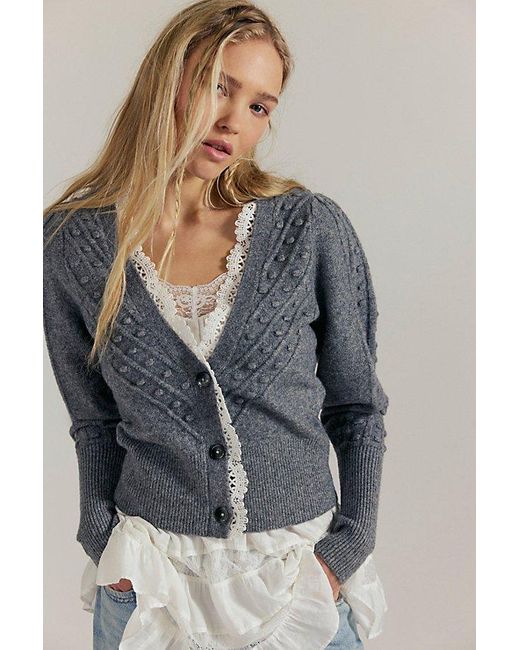 Free People Gray Lace Softspun Long Sleeve Cardi